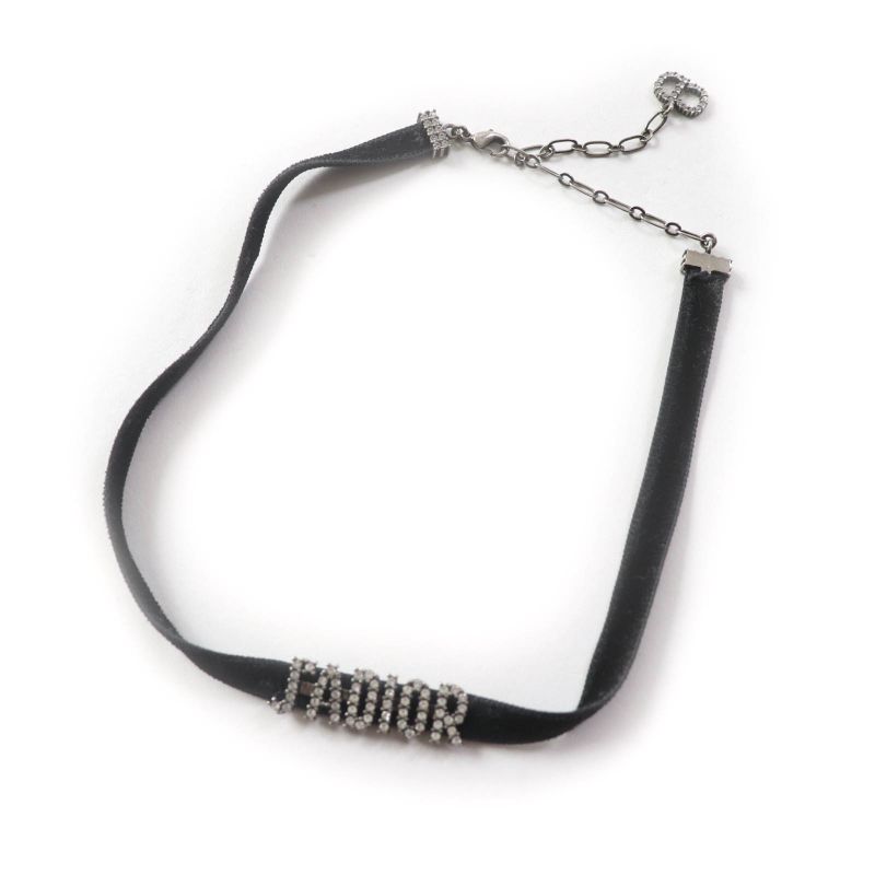 Christian DIOR J'aDIOR Rhinestone Logo Velour Choker With Logo Hardware Black