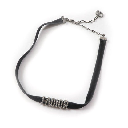 Christian DIOR J'aDIOR Rhinestone Logo Velour Choker With Logo Hardware Black