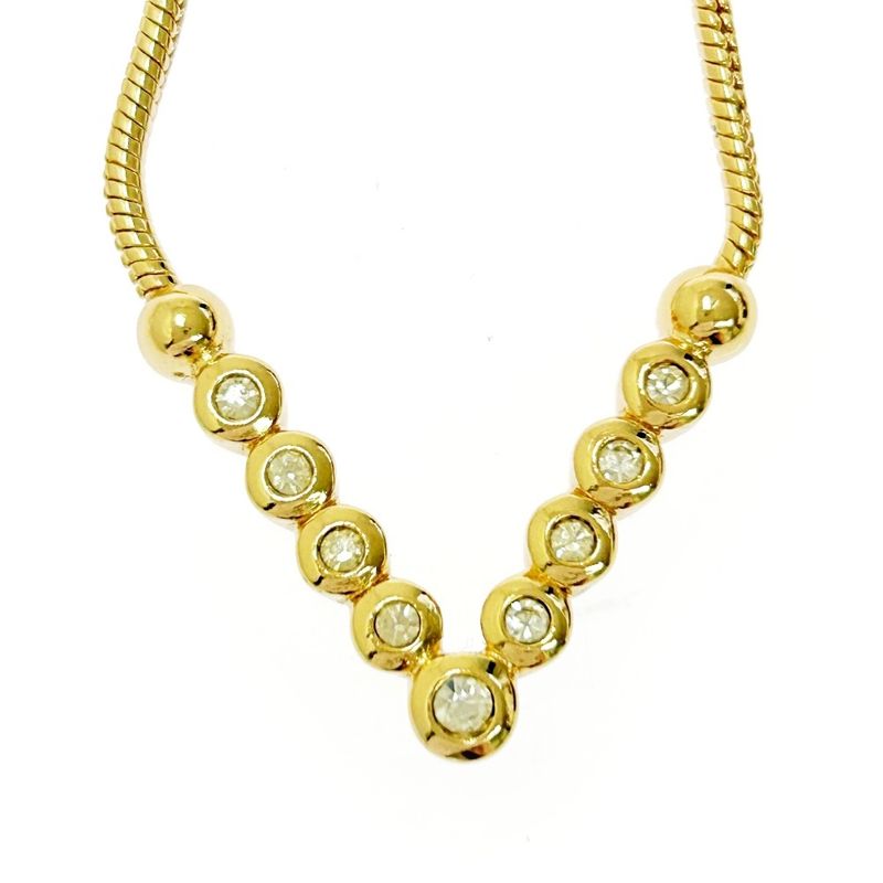 Christian Dior GP Rhinestone V Motif Necklace Women's Gold 440475 Necklace