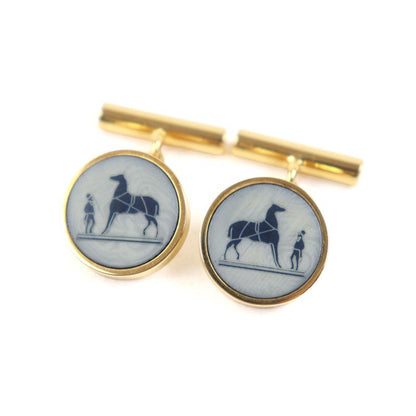 Hermes Corozo Carriage Logo Horse Motif Cufflinks Button Cufflinks Gray Navy
