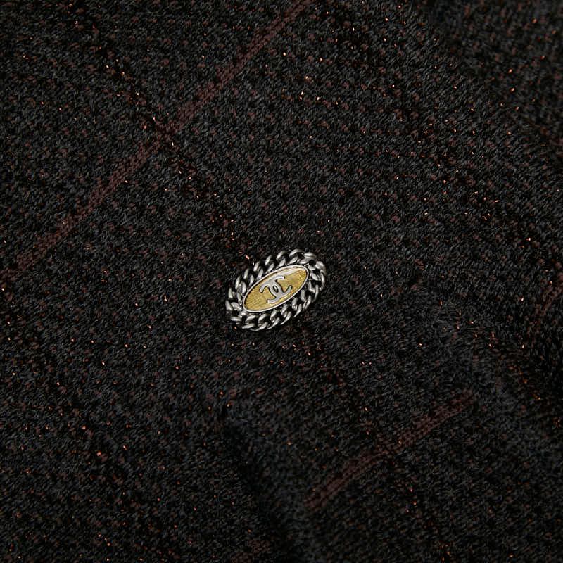 Chanel Coco Mark Check Skirt Pleated Size: 42 P26686v00001 Grey Brown Wool