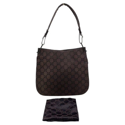 Gucci GG Canvas Leather X Canvas Gray Brown Shoulder Bag Silver 001 3166