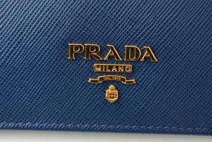 Prada Card Case Business Card Holder Prada Saffiano Metal Bluette Blue 1m0945