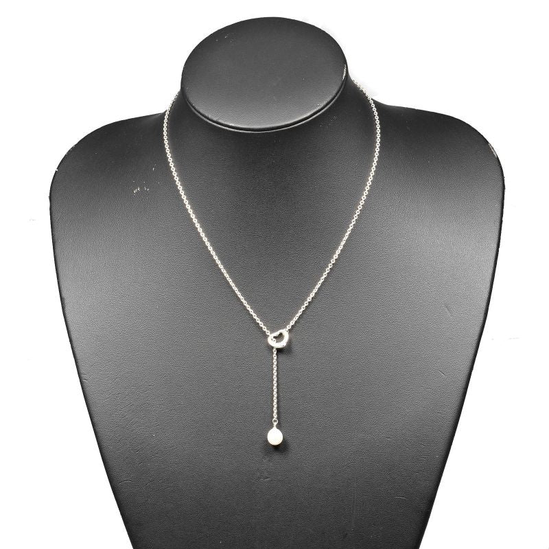 Tiffany & Co Open Heart Lariat Silver 925 X Pearl Ladies 5.68g Necklace