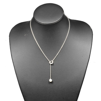 Tiffany & Co Open Heart Lariat Silver 925 X Pearl Ladies 5.68g Necklace