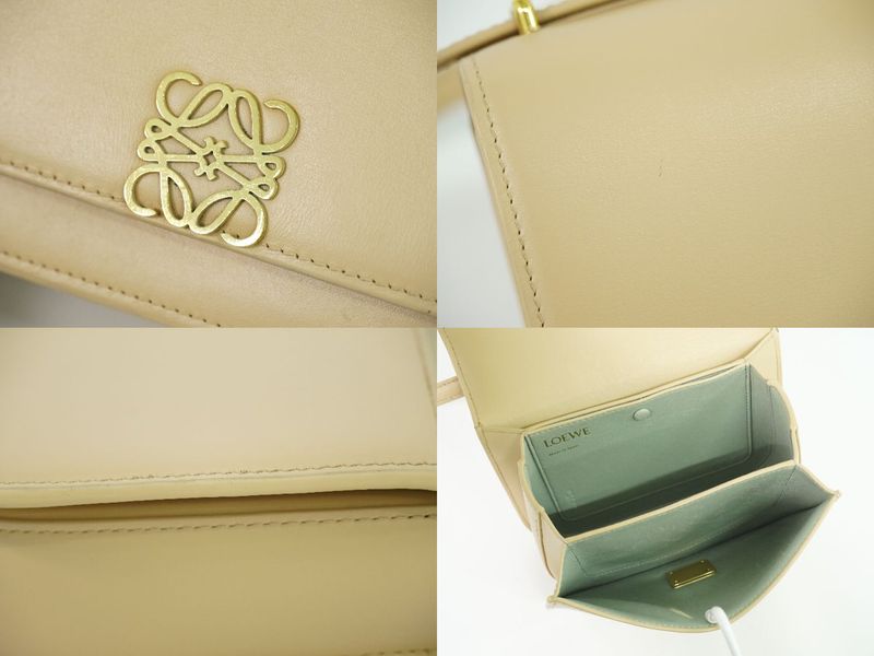 Authentic Loewe Goya Small Shoulder Bag Pochette Leather Beige Goya Bag