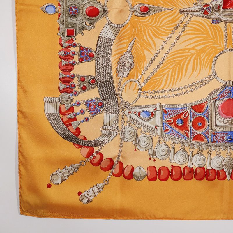 Hermes Carré 90 Terres Precieuses (precious Place) Silk Orange Women's Scarf