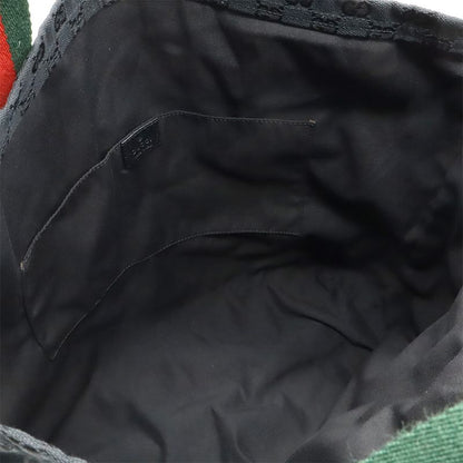 Gucci GG Canvas Sherry Line Tote Bag Shoulder Bag Shoulder Leather Black Green