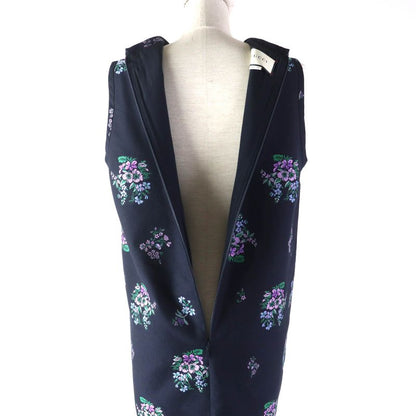 Gucci '18 523247 Lavender Embroidered Sleeveless Dress Dark Navy 40 Made In