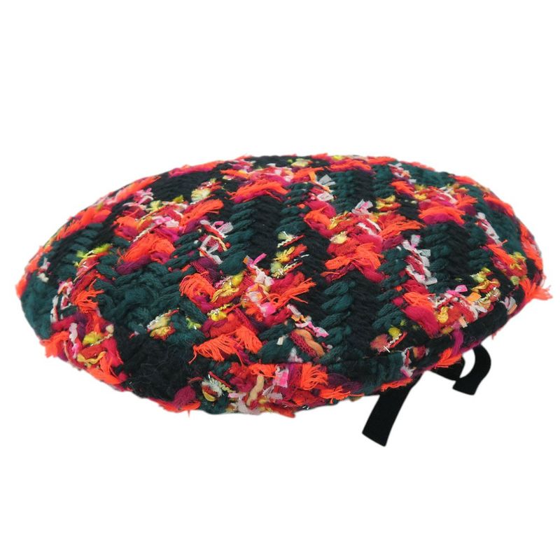 Gucci Tweed Check Beret With Ribbon GG Logo 729140 Wool Nylon Multicolor 1645