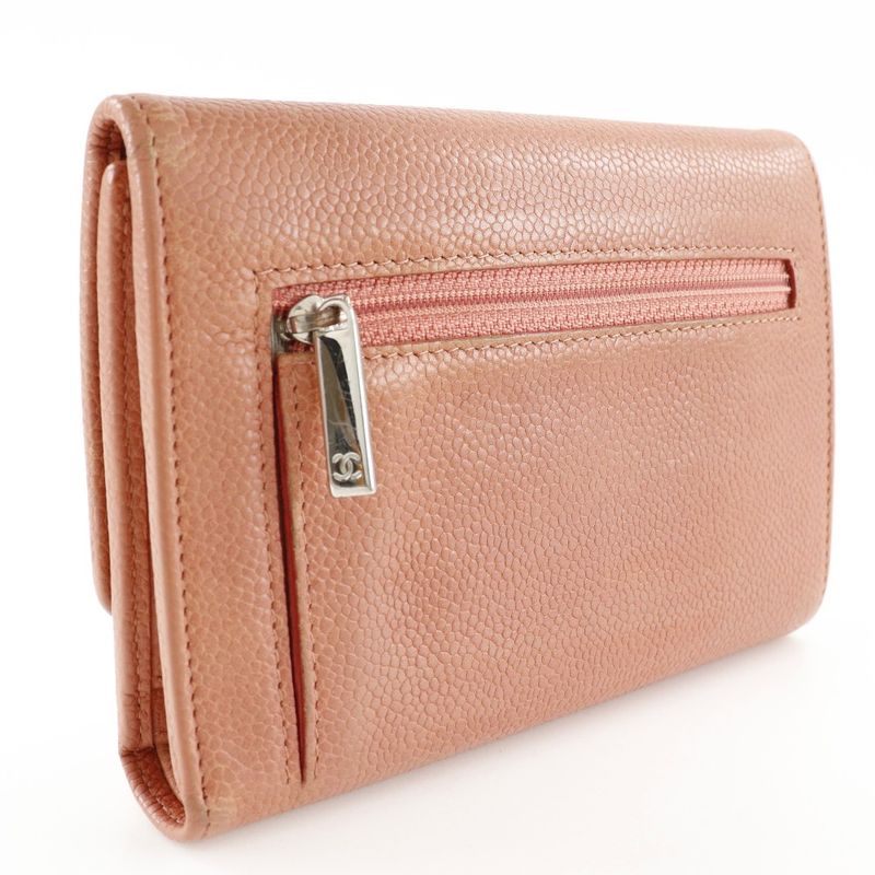 Chanel Coco Mark Caviar Skin Pink Women's Trifold Wallet