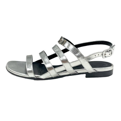 Hermes Transat Sandals Shoes Leather Silver Flat Sandals Kelly Hardware