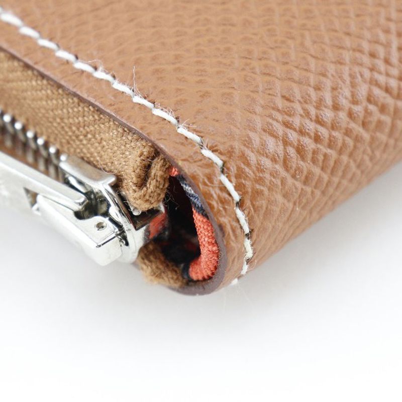 Hermes Azap Silk-in Vaux-epson Brown □Q Ladies Long Wallet