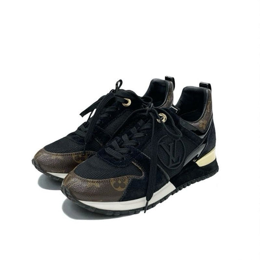 Louis Vuitton Run Away Line Monogram Sneakers Shoes Leather Fabric Suede Black