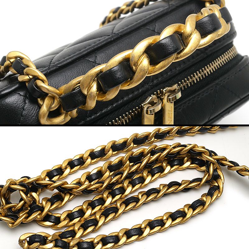 Chanel Chain Shoulder Bag Lambskin Black Matelasse 2WAY