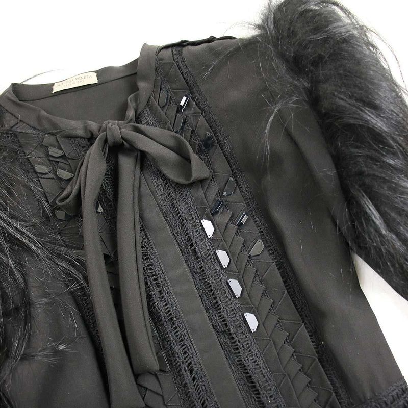 Bottega Veneta 17aw Fur Sleeve Pleated Dress 465606 V0k02 Black 38