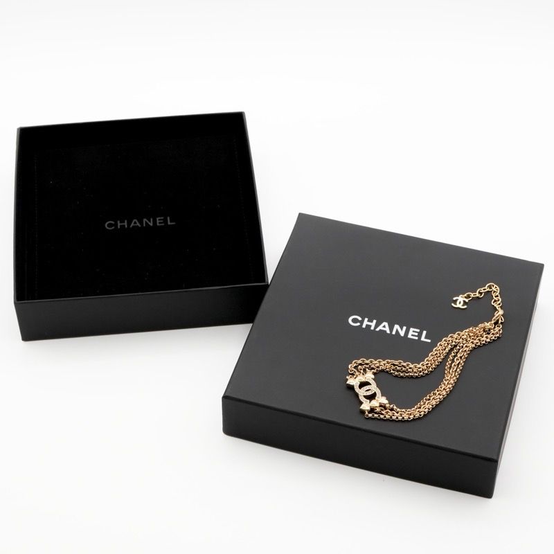 Chanel Necklace Pendant Choker Gold Coco Mark Rhinestone Heart