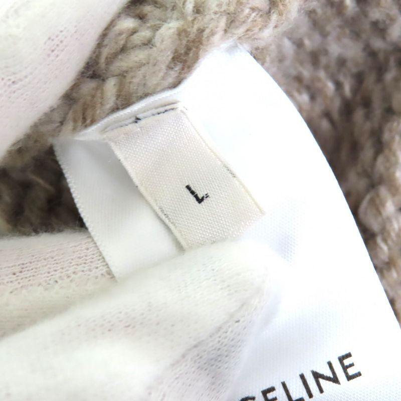 Celine 2adw6824v 100% Wool Triomphe Crew Neck Long Sleeve Knit Sweater Brownish