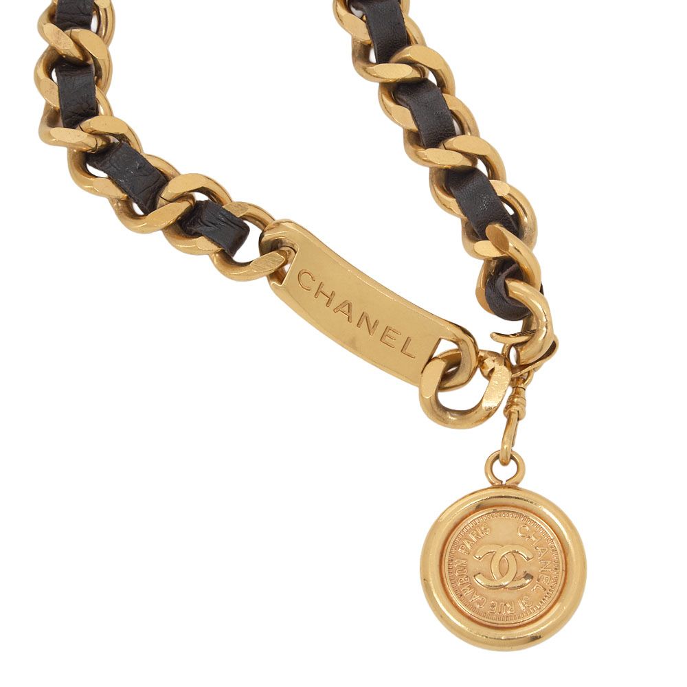 Chanel Coco Mark Chain Belt GP X Leather Black X Gold (gold Plated) Gold Chain