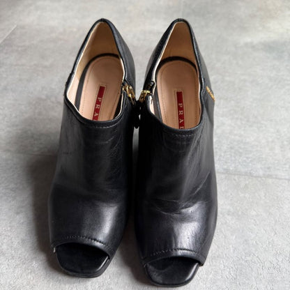 Prada Leather Wedge Sole Logo Booties 35 1 2 22.5cm (8.86in) Short Boots Black