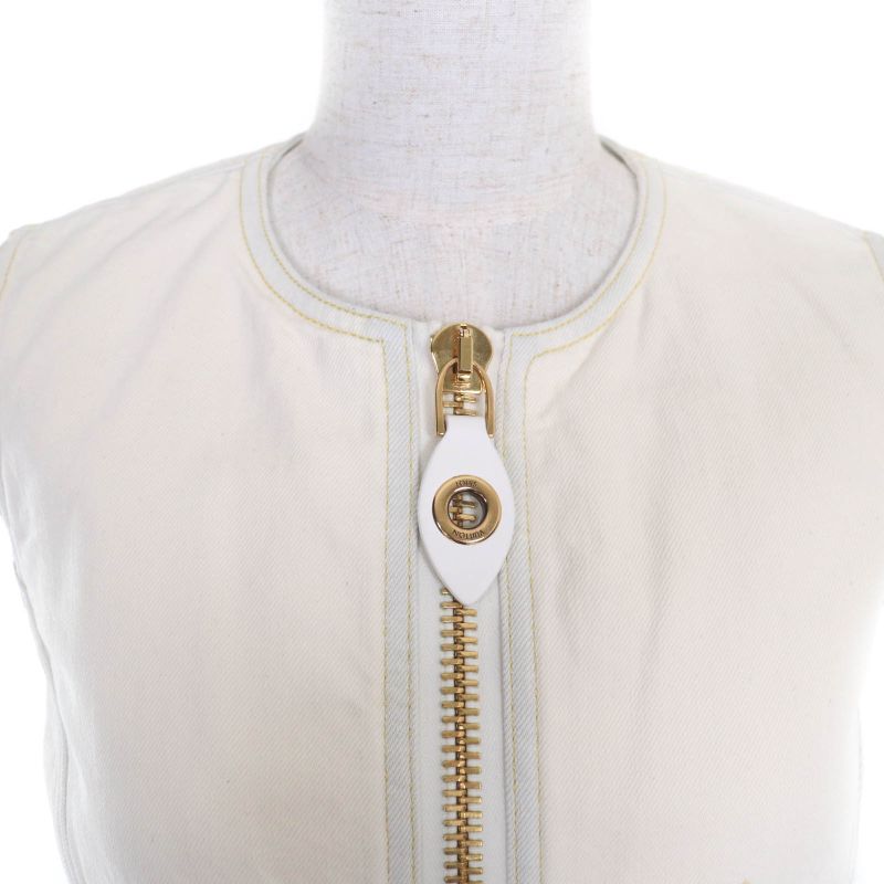 Louis Vuitton 23SS A-line Bleached Denim Zip-up Dress Ivory 36 With Hanger And