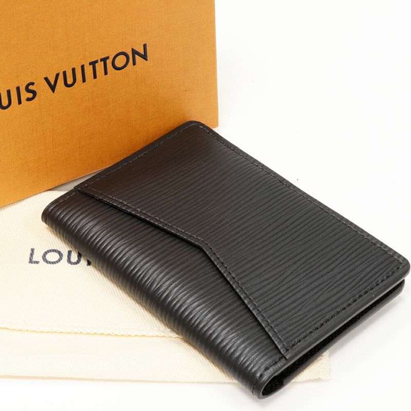 Louis Vuitton Bifold Card Case Pass Case Epi Noir Black Organizer Deux Poches