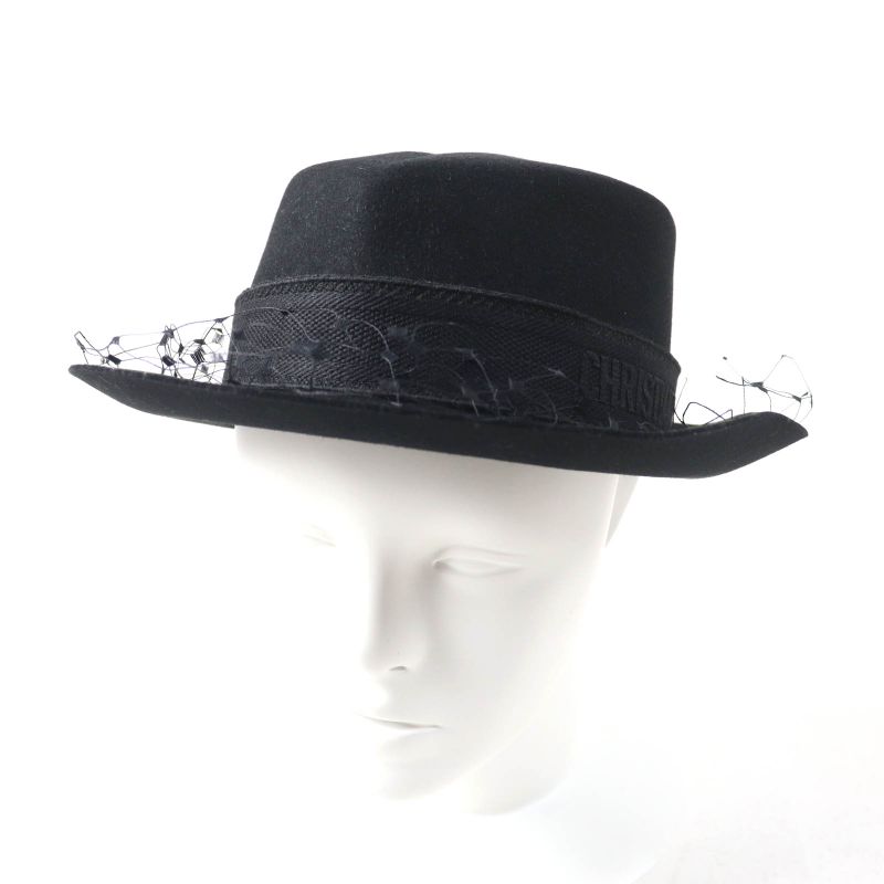 Christian DIOR 04dpn960g893 Logo Design With Tulle Lapin Felt Hat Black 57 Made