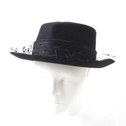 Christian DIOR 04dpn960g893 Logo Design With Tulle Lapin Felt Hat Black 57 Made