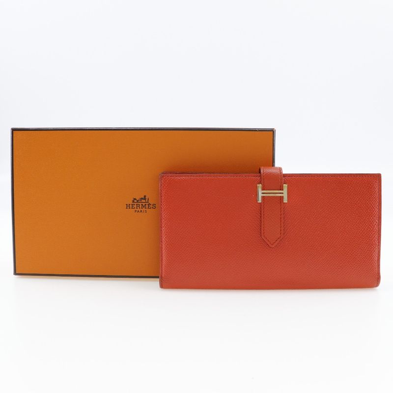 Hermes Bearn Souffle Vaux Epson Orange T Ladies Long Wallet