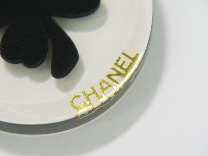 Authentic Chanel Clover Necklace Pendant Plastic GP Gold Plated Clear Black