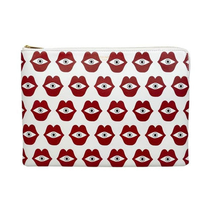 Celine Clutch Bag Telepathy Love Leather Logo Mouth Eye Red White Gold Hardware