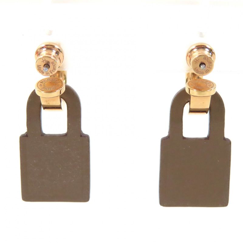 Hermes Auchelie GP Hoop Cadena Motif H Logo Earrings For Both Ears Gold With