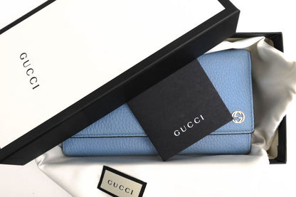 Gucci Long Wallet Ladies Women Leather Genuine Light Blue Light Blue 449279