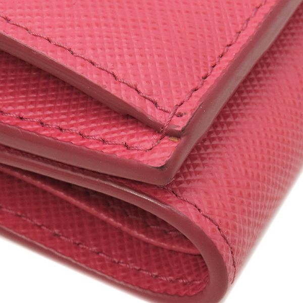 Prada Trifold Wallet Metal Logo Leather Pink Gold Hardware Compact Wallet
