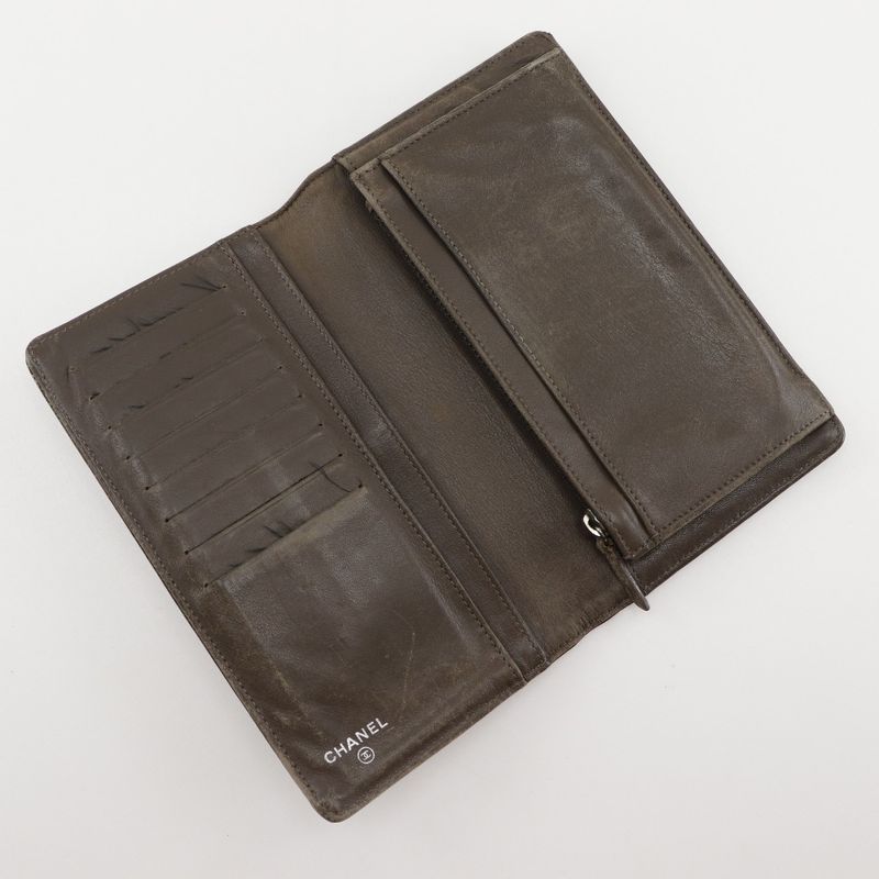 Chanel Coco Patent Leather Bronze Women's Long Wallet