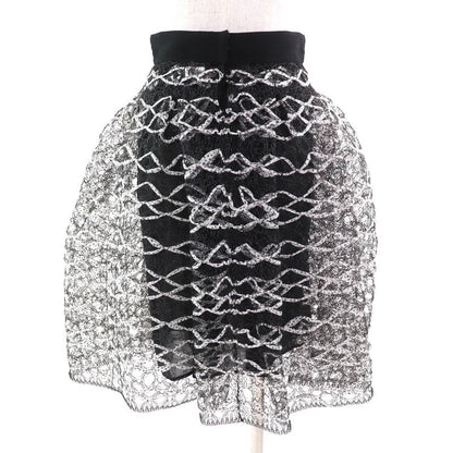 CHANEL P58857 Coco Mark Logo Ribbon Mesh Flared Skirt Black White 36 Made In