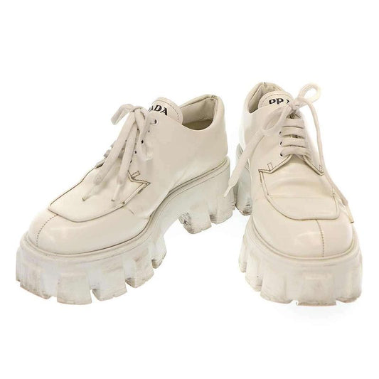 Prada Monolith Brushed Leather Lace Up Shoes 708 White 36
