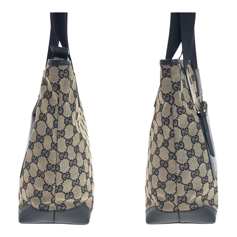 Gucci GG Canvas Beige Black Brown GG Canvas/leather 019 0402 Tote Bag Shoulder