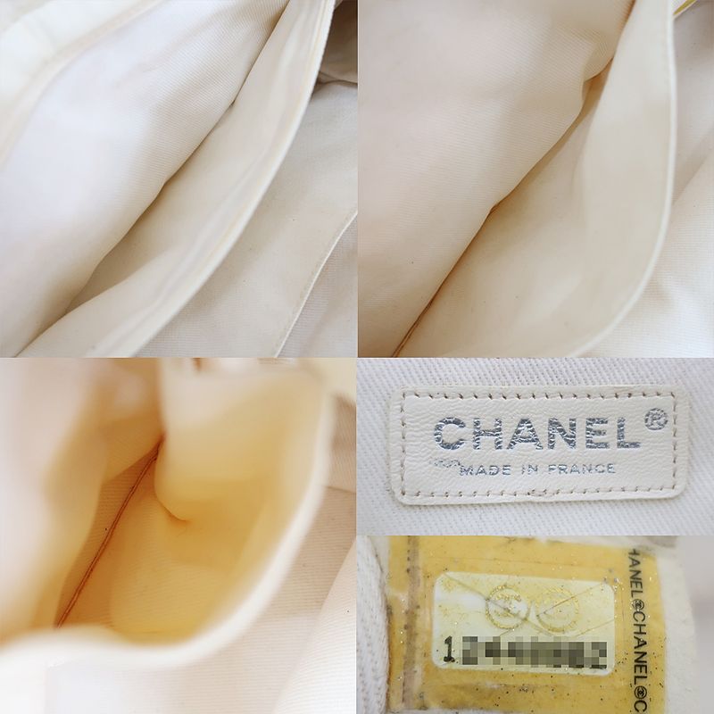 Chanel Handbag Chain Ivory Silver Hardware Coco Mark Leather Women's