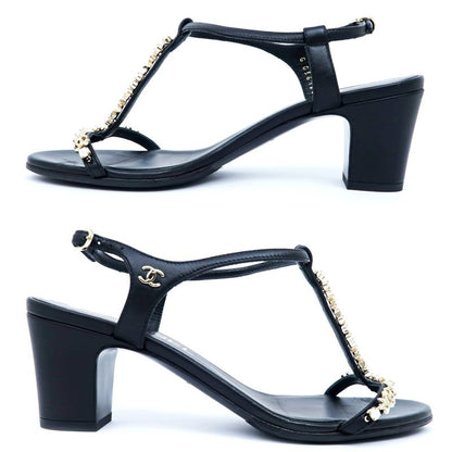 Chanel Strap Sandals G36122 Black 37 1 2C Coco Mark Sandals Women's