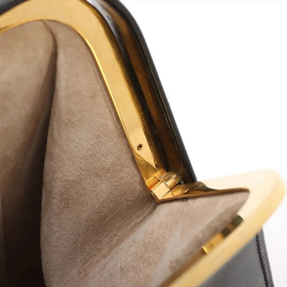 Vintage Christian Dior Clasp Leather Handbag Tote Black Gold Hardware Genuine