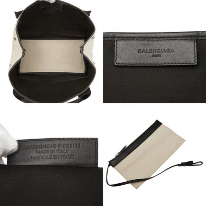 Balenciaga Navy Cabas Small 339933 Beige Black Canvas Leather Women's Balenciaga