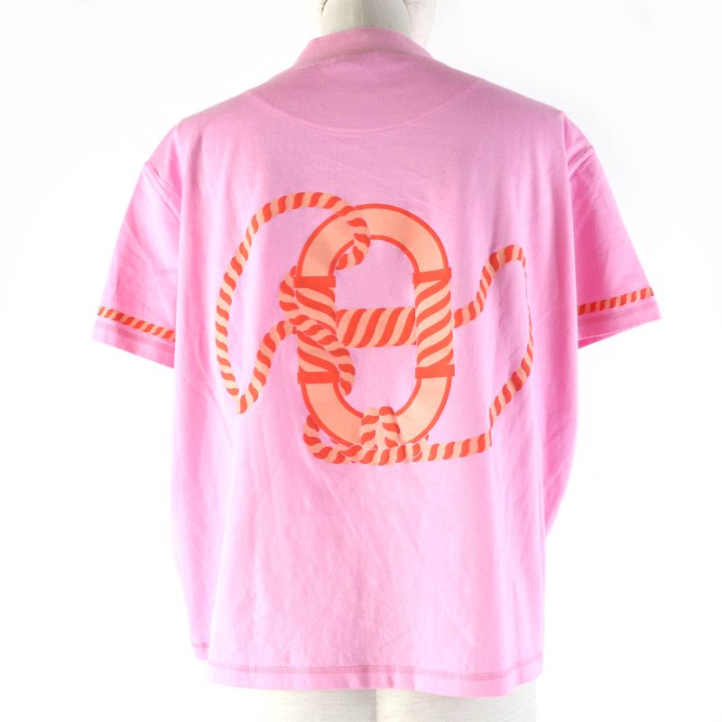 Hermes 23SS 3e4621dl Cartouche Cotton Mock Neck Short Sleeve T-shirt Pink 34