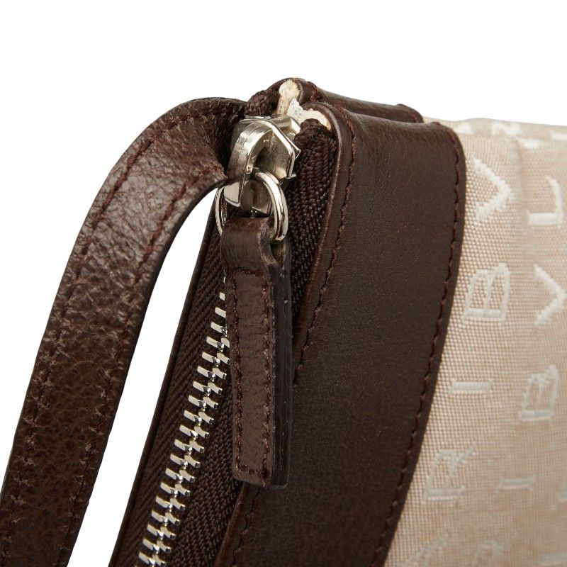 Bulgari Logomania Pochette Shoulder Bag Beige Brown Canvas Leather Women Bvlgari