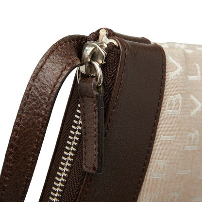 Bulgari Logomania Pochette Shoulder Bag Beige Brown Canvas Leather Women Bvlgari