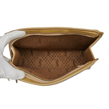 Saint Laurent YSL Logo Second Bag Clutch Bag Beige PVC Leather Women Saint