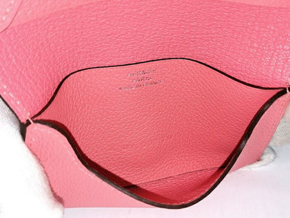 Hermes RMS Card Case Business Card Holder Leather Rose Texas Pinkish Stamped K