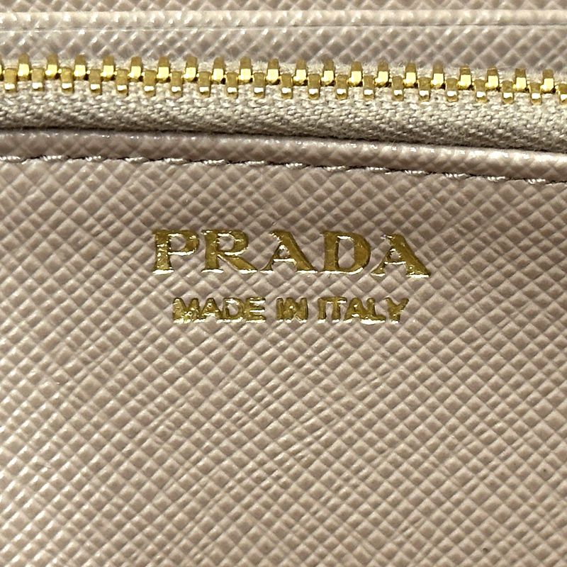 Prada Wallets Women's Branded Long Saffiano Beige 1ml506 Gold Hardware Round