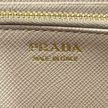 Prada Wallets Women's Branded Long Saffiano Beige 1ml506 Gold Hardware Round
