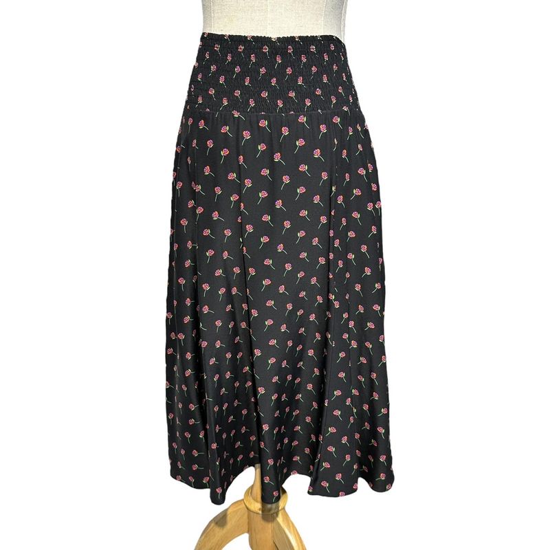 Prada 17ss Rose Print Gathered Flare Skirt P159nr 36(about S) Black×pink